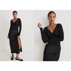 Madewell | NWT |  Twist-Front Long-Sleeve Tee | Black | Sz XS